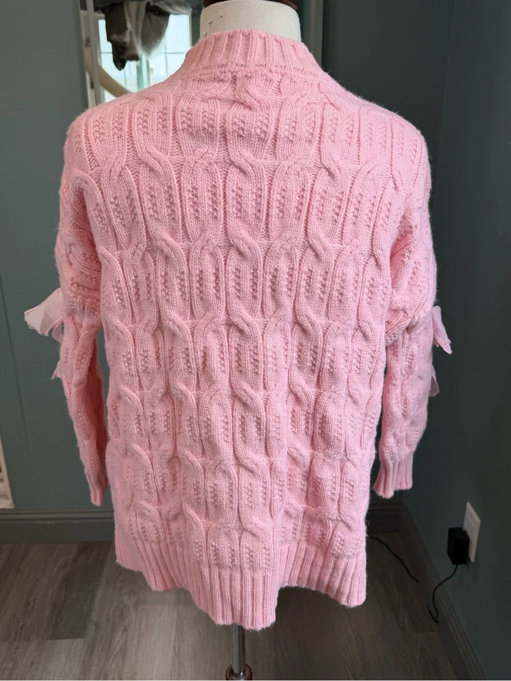 Y2K Pink 3D Floral Pearl Cable Knit Oversized Sweater Coquette XS/S